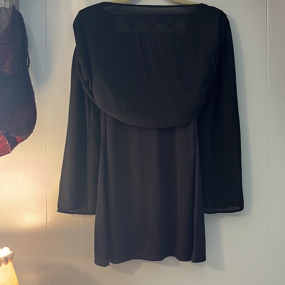 ❤️❤️❤️ WOMEN BLACK SCOOP NECK LONG SHEER SLEEVES DRESS/ X-SMALL - Picture 5 of 8